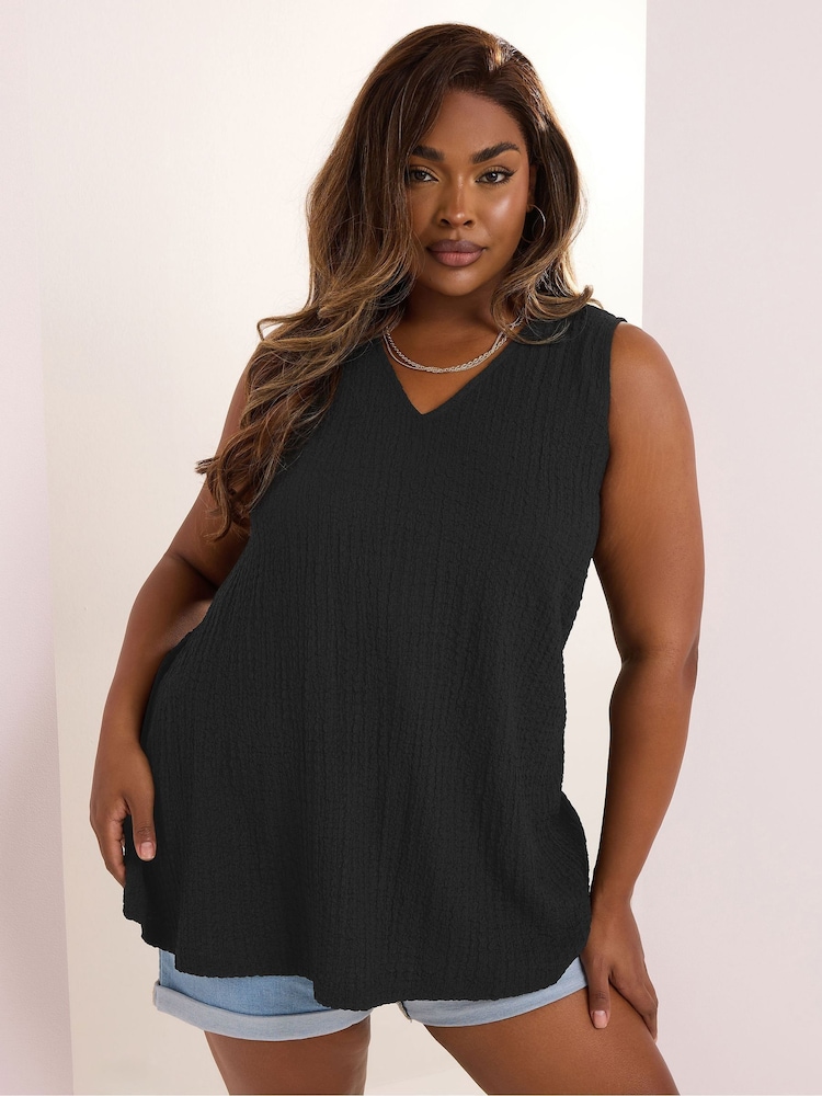 Yours Curve Black Texture V-Neck Swing Vest - Image 1 of 5