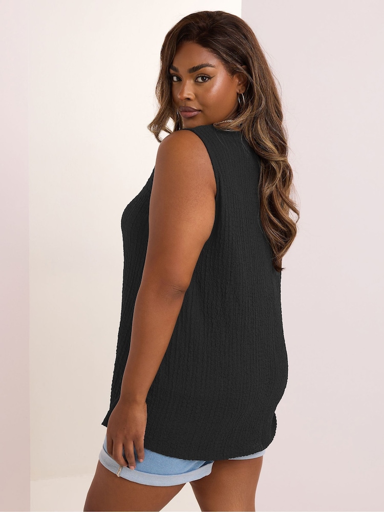 Yours Curve Black Texture V-Neck Swing Vest - Image 2 of 5