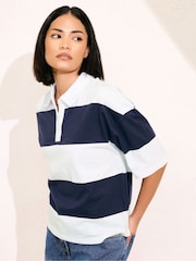 PixieGirl Petite Blue Short Sleeve Stripe Rugby 100% Cotton Shirt - Image 1 of 5