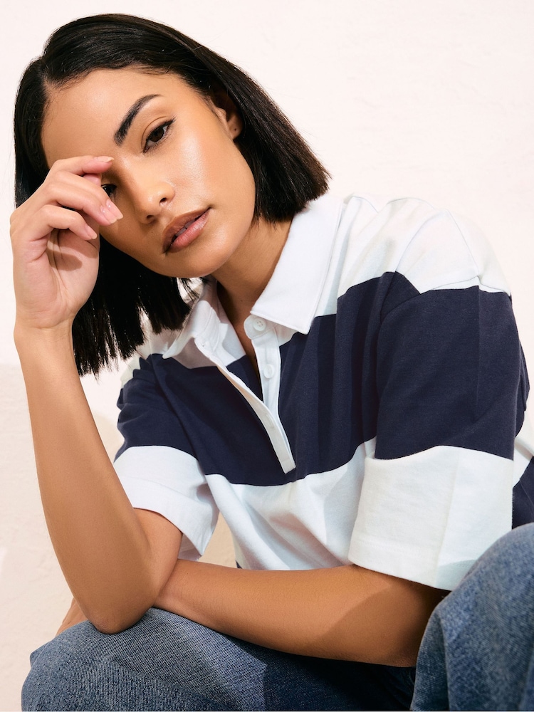 PixieGirl Petite Blue Short Sleeve Stripe Rugby 100% Cotton Shirt - Image 2 of 5