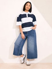 PixieGirl Petite Blue Short Sleeve Stripe Rugby 100% Cotton Shirt - Image 3 of 5