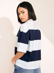 PixieGirl Petite Blue Short Sleeve Stripe Rugby 100% Cotton Shirt - Image 4 of 5