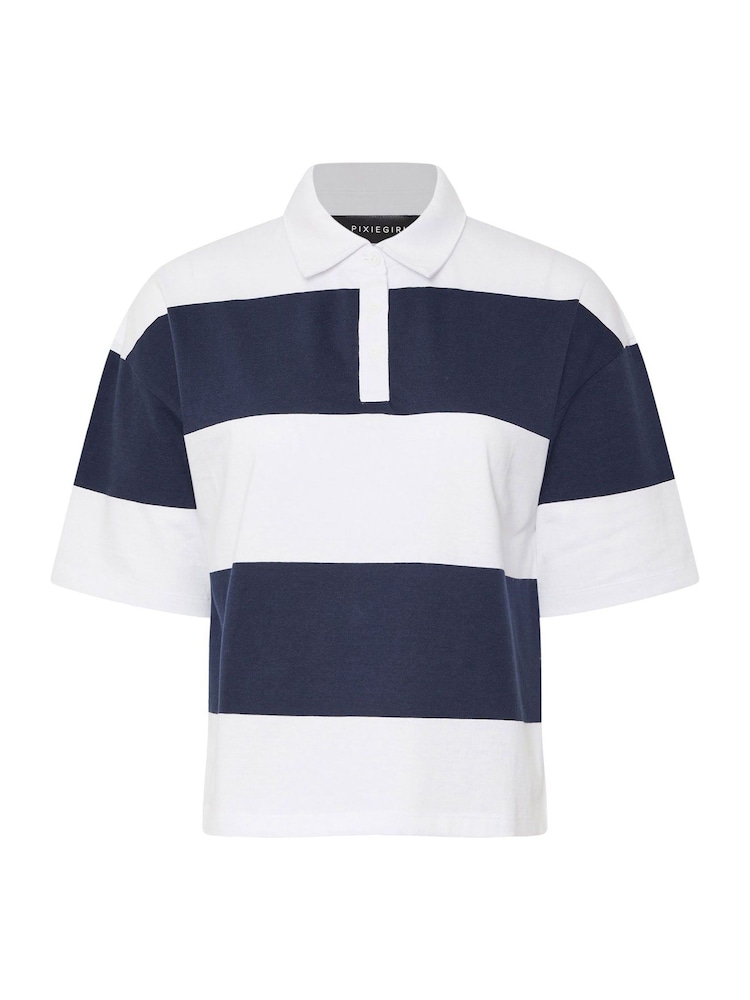 PixieGirl Petite Blue Short Sleeve Stripe Rugby 100% Cotton Shirt - Image 5 of 5