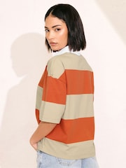 Оранжевый - PixieGirl Petite Short Sleeve Stripe Rugby 100% Cotton Shirt - Image 2 of 5