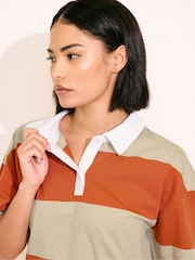 Оранжевый - PixieGirl Petite Short Sleeve Stripe Rugby 100% Cotton Shirt - Image 3 of 5