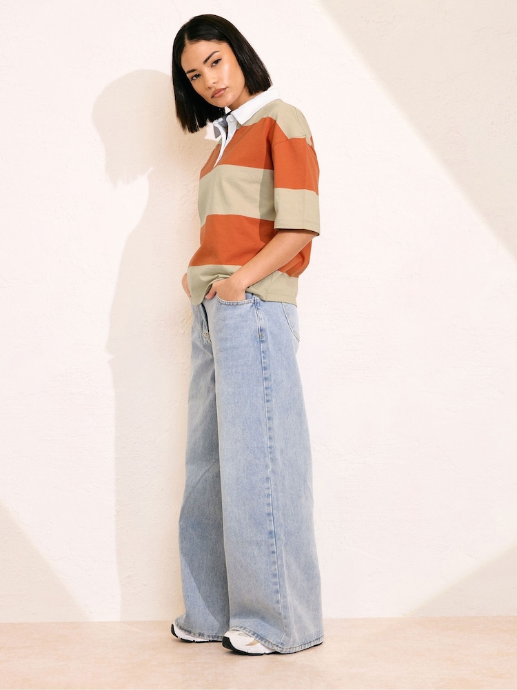 PixieGirl Petite Orange Short Sleeve Stripe Rugby 100% Cotton Shirt - Image 4 of 5