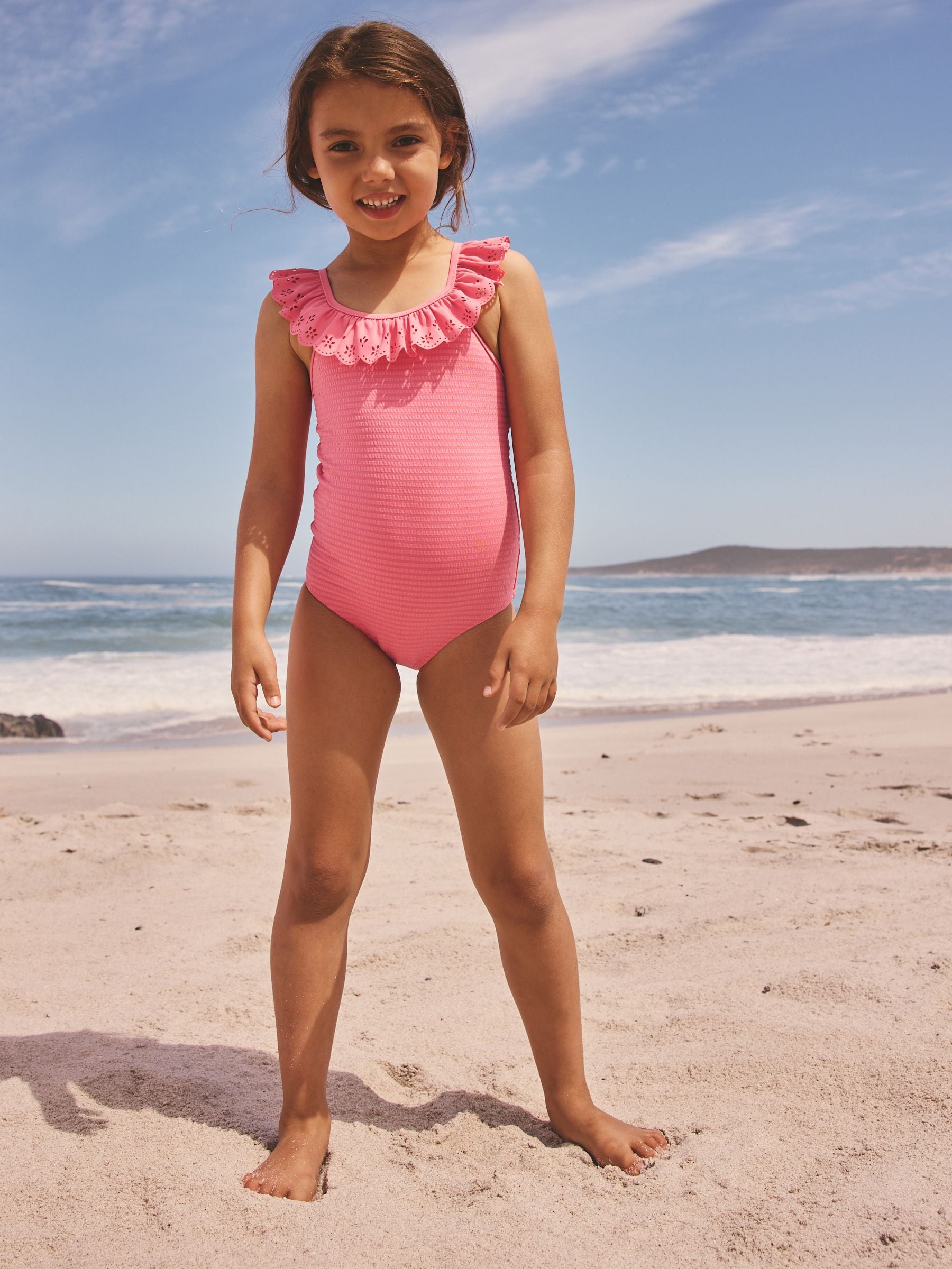 Buy Pink Broderie Frill Swimsuit (3-16yrs) from Next USA