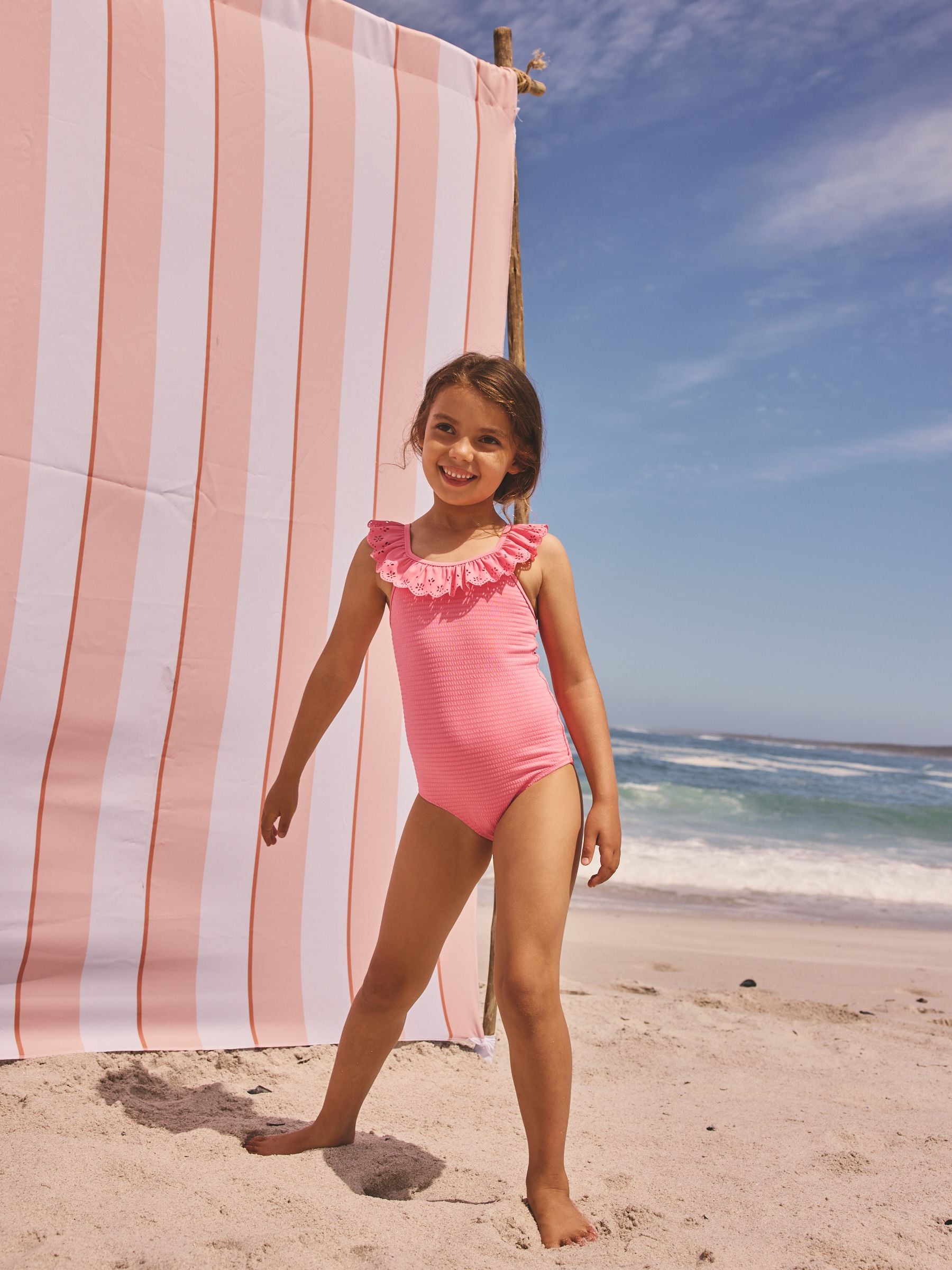 Buy Pink Broderie Frill Swimsuit (3-16yrs) from Next USA