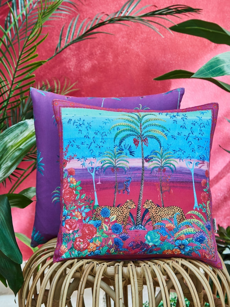 Joe Browns Pink Safari Leopard Print Outdoor Garden Cushion - Image 1 of 6