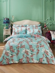 Joe Browns Aqua Cherry Blossom Cotton Sateen Reversible Duvet Set - Image 2 of 7