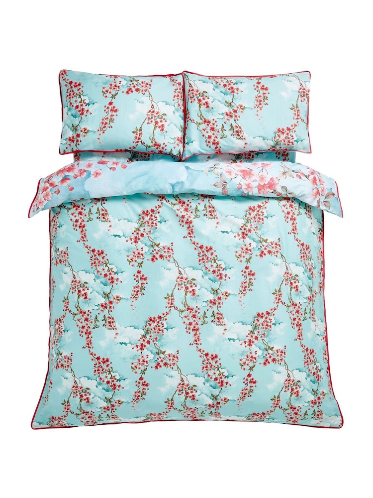 Joe Browns Aqua Cherry Blossom Cotton Sateen Reversible Duvet Set - Image 7 of 7