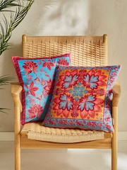 Joe Browns Orange Bespoke Printed Bold Velvet Reversible Cushion - Image 1 of 6