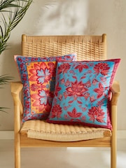 Joe Browns Orange Bespoke Printed Bold Velvet Reversible Cushion - Image 4 of 6