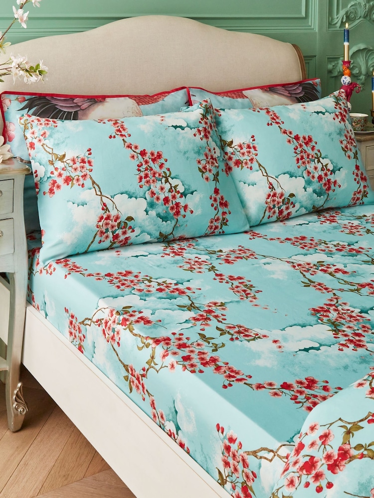 Joe Browns Aqua Cherry Blossom 200 Thread Count Fitted Sheet - Image 2 of 3