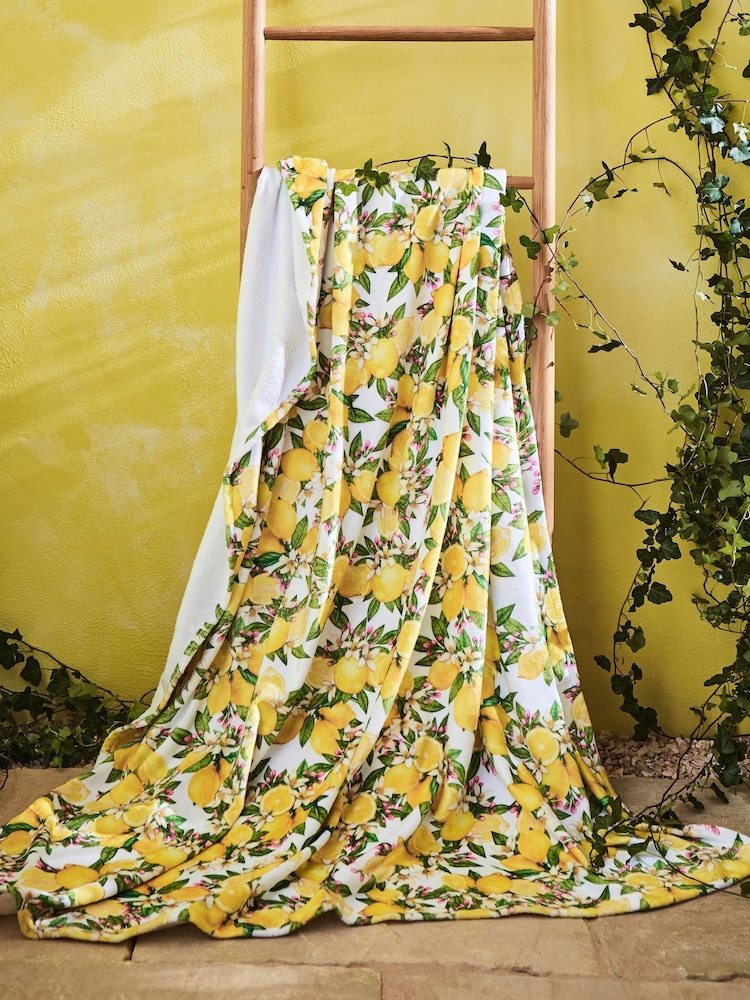 Joe Browns Lemon Yellow Large Floral Fleece Throw - Image 1 of 4