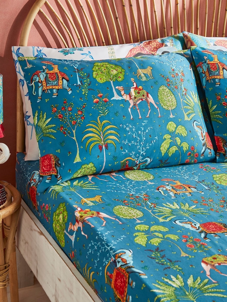 Joe Browns Blue Tropical Print Fitted Sheet and Pillowcases - Image 1 of 2
