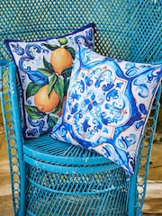 Joe Browns Lemon Yellow Tile Print Outdoor Reversible Garden Cushion - Image 2 of 7