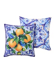 Joe Browns Lemon Yellow Tile Print Outdoor Reversible Garden Cushion - Image 4 of 7
