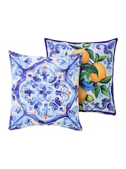 Joe Browns Lemon Yellow Tile Print Outdoor Reversible Garden Cushion - Image 5 of 7