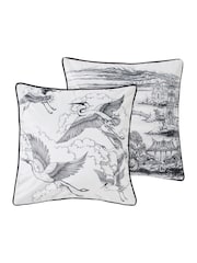 Joe Browns White Monochrome Sketch Reversible Velvet Cushion - Image 2 of 6