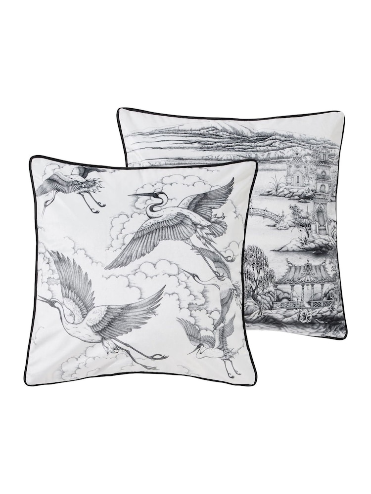 Joe Browns White Monochrome Sketch Reversible Velvet Cushion - Image 2 of 6