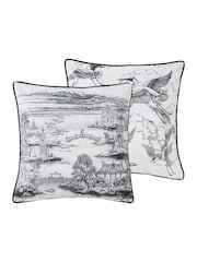 Joe Browns White Monochrome Sketch Reversible Velvet Cushion - Image 3 of 6