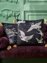 Joe Browns Black Monochrome Sketch Tassel Reversible Velvet Cushion - Image 1 of 6