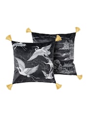 Joe Browns Black Monochrome Sketch Tassel Reversible Velvet Cushion - Image 2 of 6