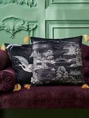 Joe Browns Black Monochrome Sketch Tassel Reversible Velvet Cushion - Image 4 of 6
