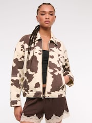 Abercrombie & Fitch Cream Denim Zip Up Pony Print Jacket - Image 1 of 8