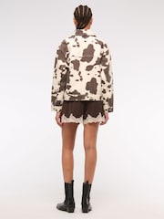 Abercrombie & Fitch Cream Denim Zip Up Pony Print Jacket - Image 4 of 8