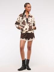 Abercrombie & Fitch Cream Denim Zip Up Pony Print Jacket - Image 5 of 8