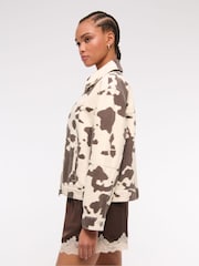 Abercrombie & Fitch Cream Denim Zip Up Pony Print Jacket - Image 6 of 8