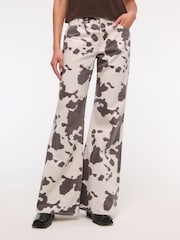 Abercrombie & Fitch Cream Cowhide Print Bootleg Baggy Jeans - Image 1 of 7