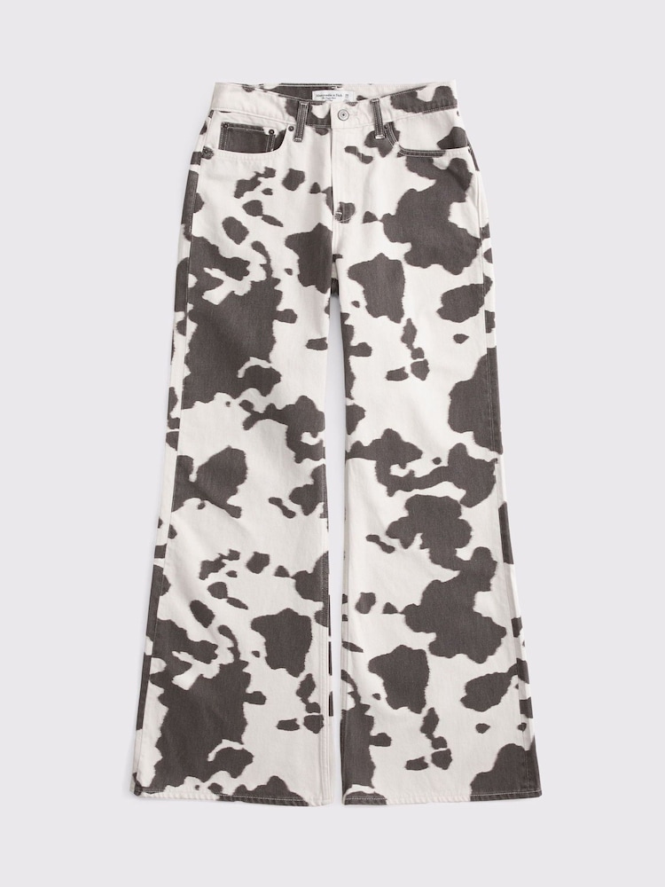 Abercrombie & Fitch Cream Cowhide Print Bootleg Baggy Jeans - Image 7 of 7