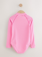 وردي/أبيض مقلم - بدلة سباحة محببة بأكمام طويلة واقية من الشمس (3-16سنة) - صورة 5 من 7