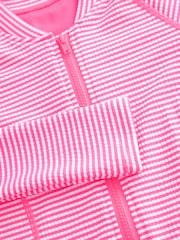 وردي/أبيض مقلم - بدلة سباحة محببة بأكمام طويلة واقية من الشمس (3-16سنة) - صورة 6 من 7