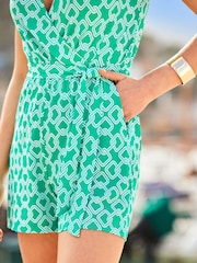 Sosandar Green Geo Print Wrap Front Playsuit - Image 4 of 5