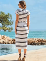 Sosandar White Striped Wrap Front Belted Dress - Image 4 of 4