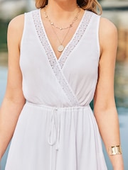 Sosandar White Wrap Front Pom Pom Detail Beach Dress - Image 3 of 5