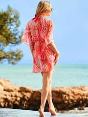 Sosandar Pink Palm Print Luxe Embellished Kaftan - Image 2 of 5