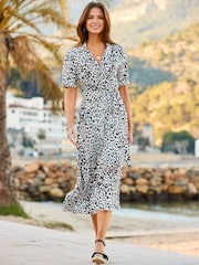 Sosandar Grey Animal Print Tie Waist Shirt Dress - Image 2 of 5