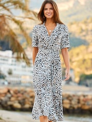 Sosandar Grey Animal Print Tie Waist Shirt Dress - Image 5 of 5