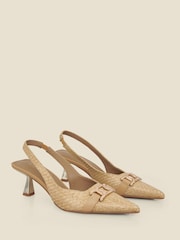 Sosandar Gold Raffia Slingback Court Shoes With Gold Detail - Image 2 of 4