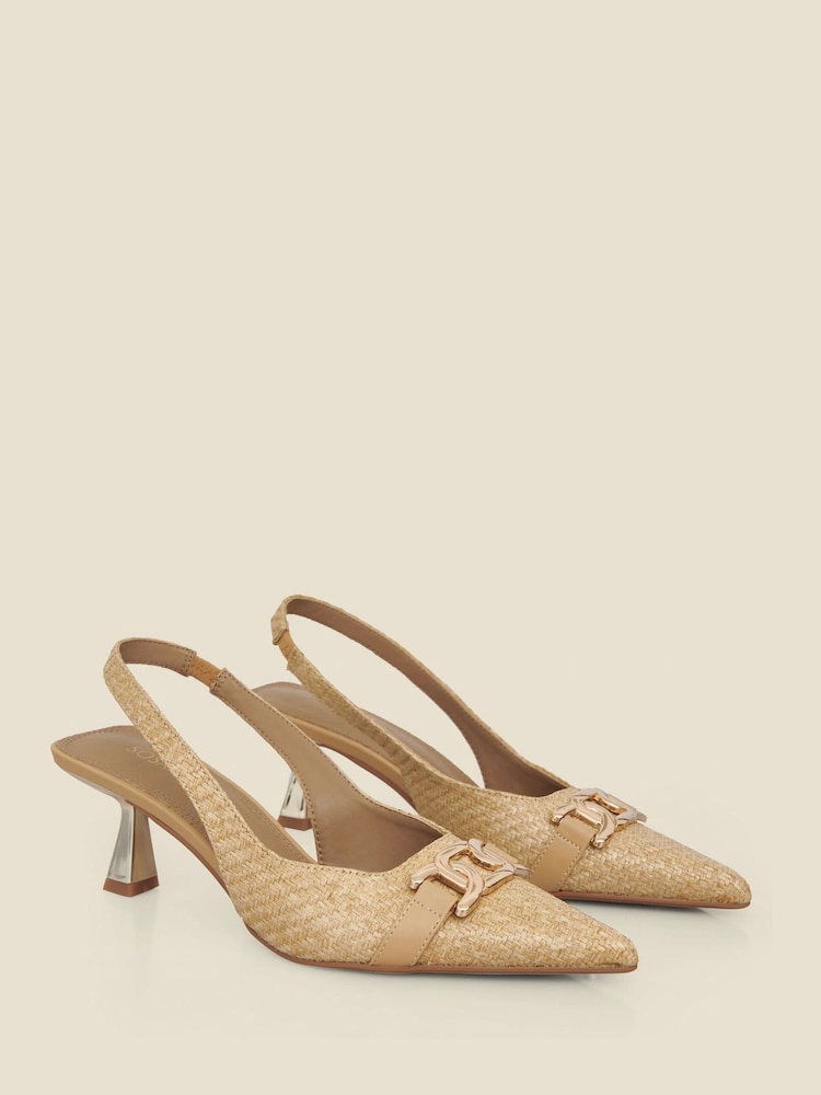 Sosandar Gold Raffia Slingback Court Shoes With Gold Detail - Image 2 of 4