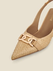 Sosandar Gold Raffia Slingback Court Shoes With Gold Detail - Image 4 of 4