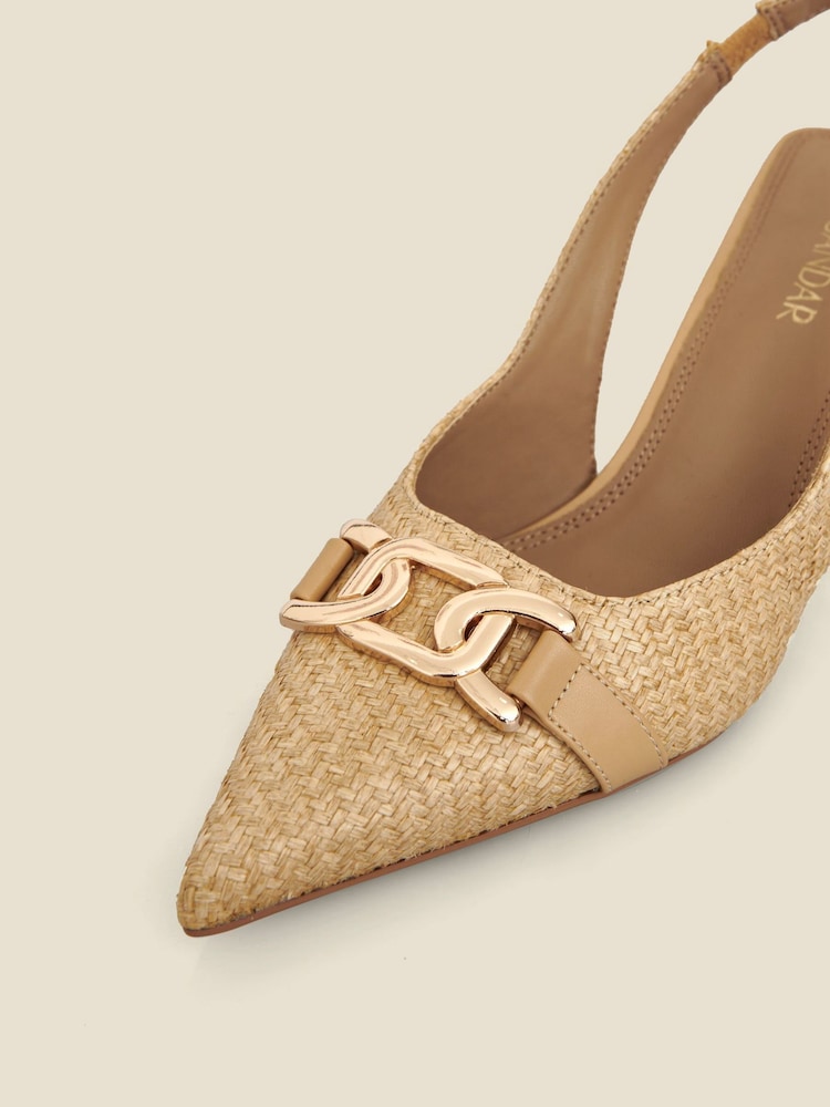 Sosandar Gold Raffia Slingback Court Shoes With Gold Detail - Image 4 of 4