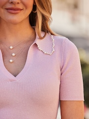 Sosandar Pink Pearl Collar Detail Knitted Top - Image 2 of 4
