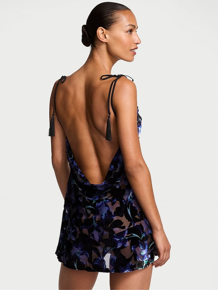 Victoria's Secret Electric Blue Orchid Burnout Velvet Mini Slip Dress - Image 2 of 4 Victoria's Secret Electric Blue Orchid Burnout Velvet Mini Slip Dress - Image 2 of 4