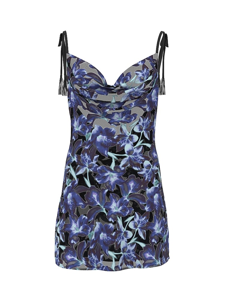 Victoria's Secret Electric Blue Orchid Burnout Velvet Mini Slip Dress - Image 4 of 4